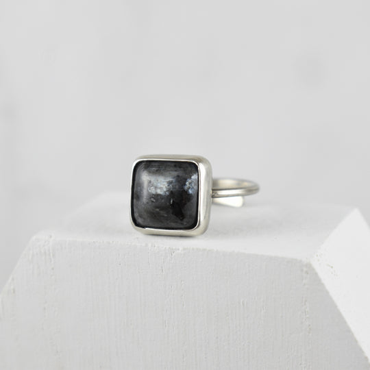 Adjustable Larvikite and Sterling silver ring