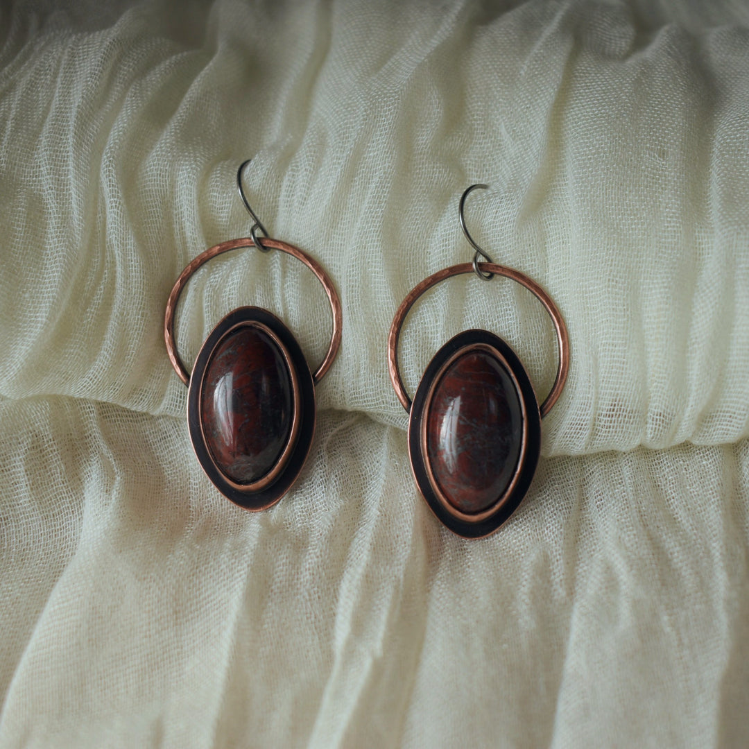 metalsmith hoop earrings handcrafted in pure copper and natural stone