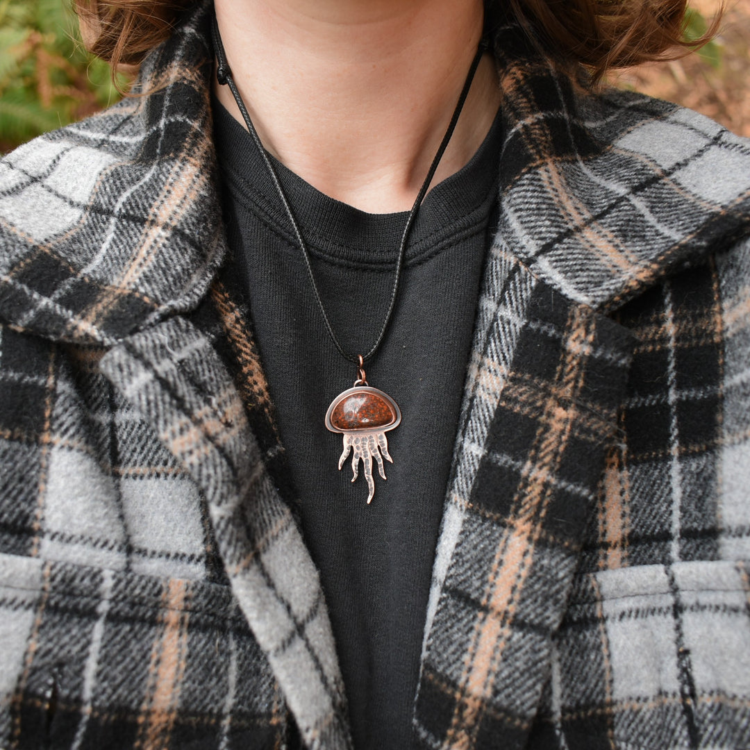 unique jellyfish metalsmith pendant necklace made with jasper and copper