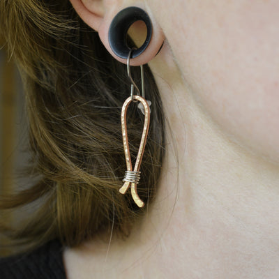 Mixed Metal Hammered Earrings, Titanium Hooks