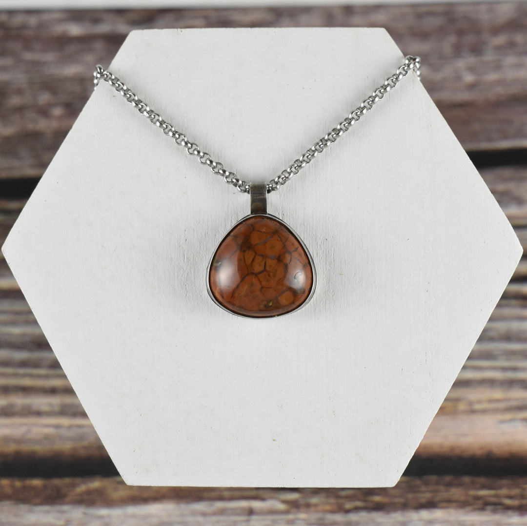Orange Poppy Jasper and Sterling silver pendant necklace for men and women