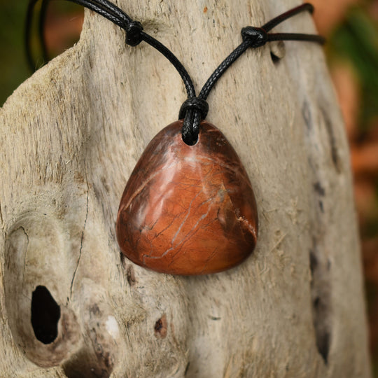 Orange Jasper pendant necklace with Quartz Veins