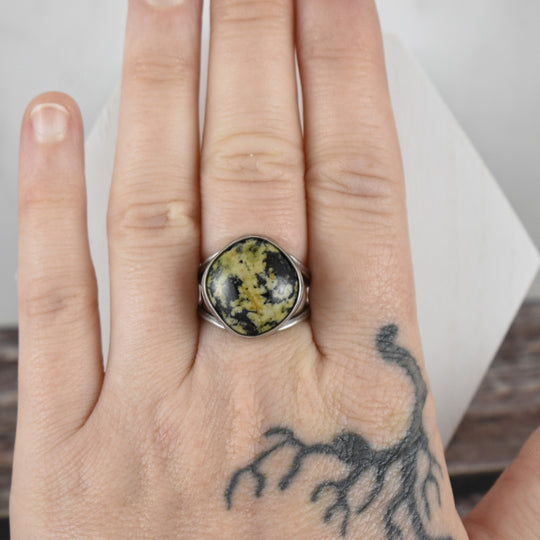Orthoclase and Black Tourmaline Ring - Adjustable - Small