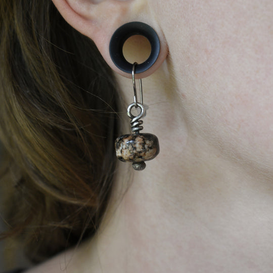 Orange and Black Orthoclase Earrings in Sterling Silver - Hypoallergenic