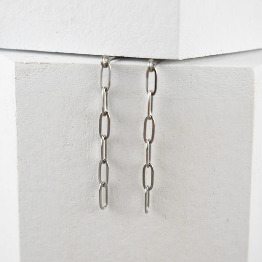 Silver Paperclip Chain Studs - Hypoallergenic