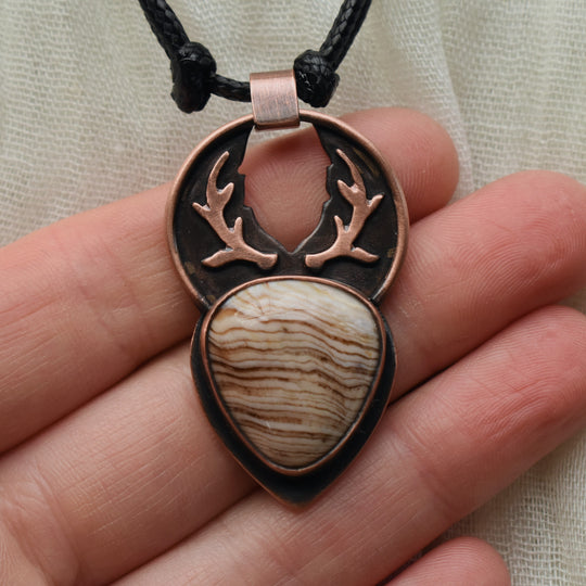 unique pendant necklace gift handmade with petrified wood and pure copper