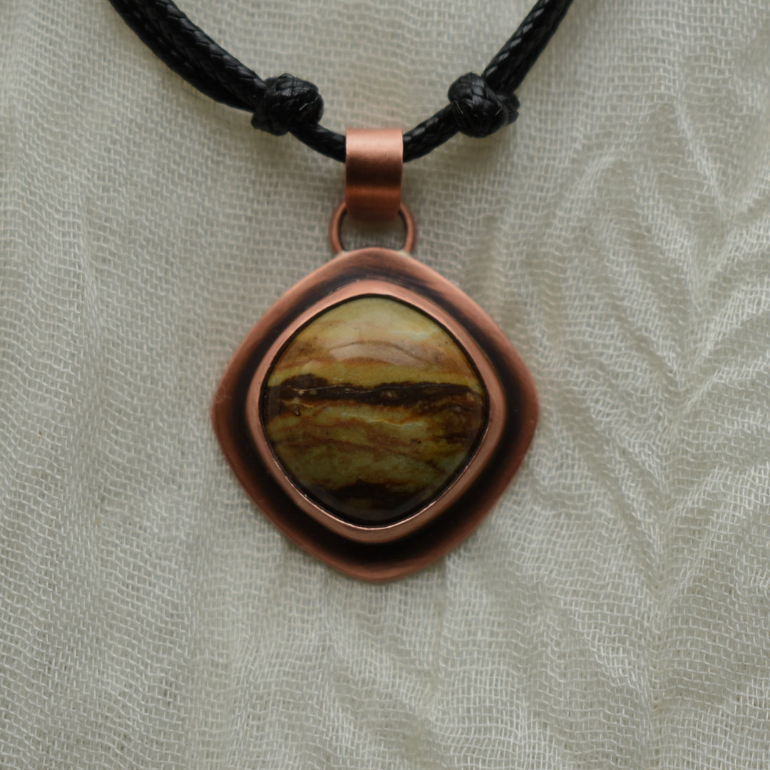Washington State picture jasper pendant necklace set in copper