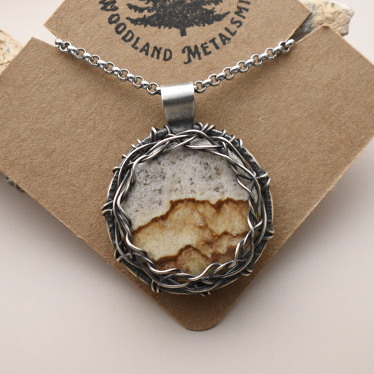 Picture Jasper Pendant wire wrapped in Sterling silver