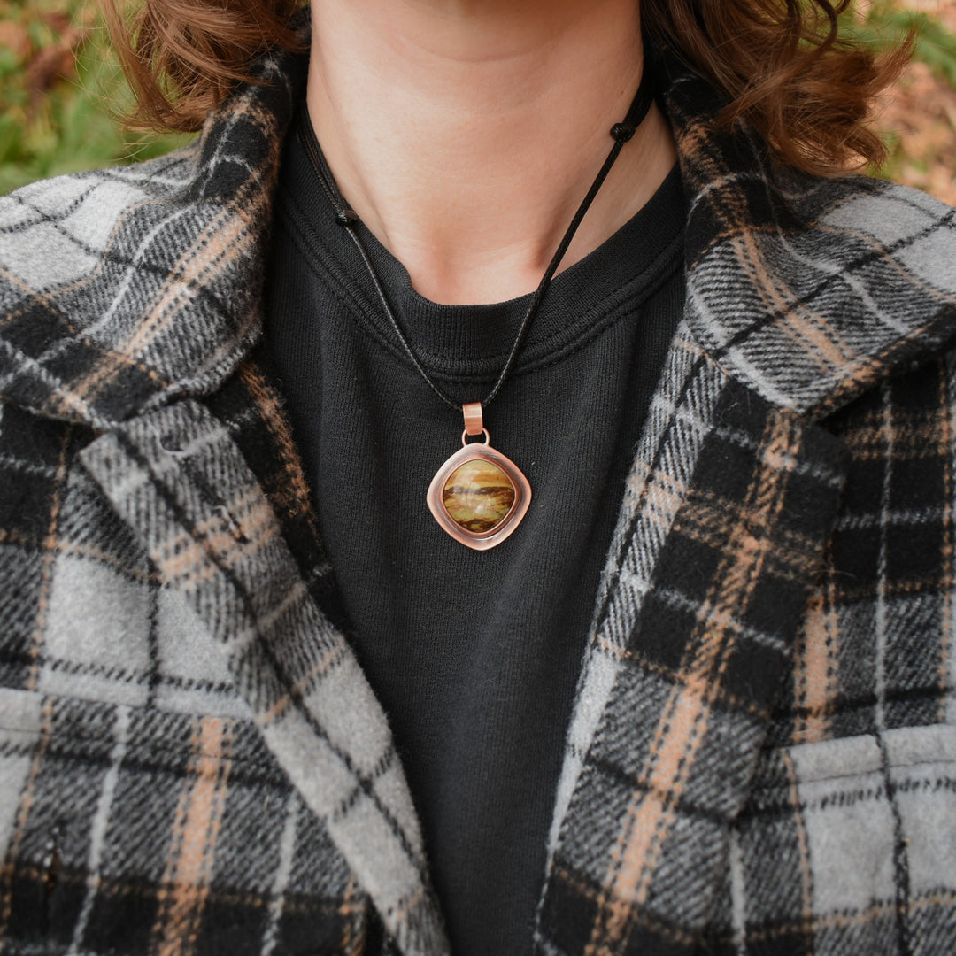 unique pendant necklace handmade with copper and picture jasper
