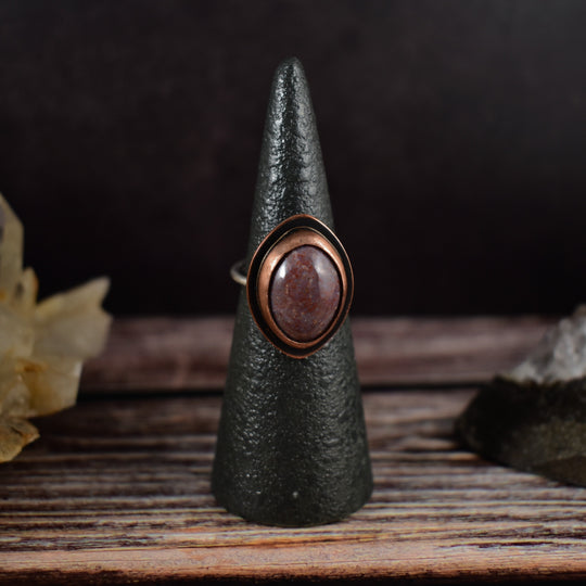 Pink Jasper ring in copper and sterling silver