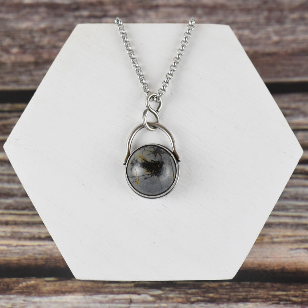 Blue Porcelain jaser and Sterling silver pendant necklace