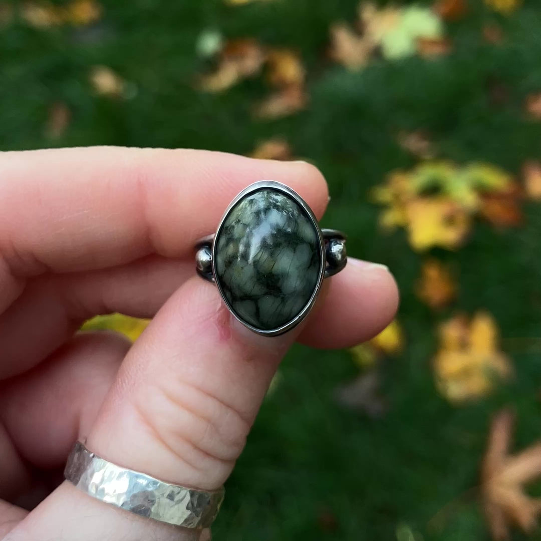 Sterling Silver Quartz Beach Stone Ring, US Size 5