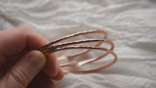 bright hammered copper stacking bracelets