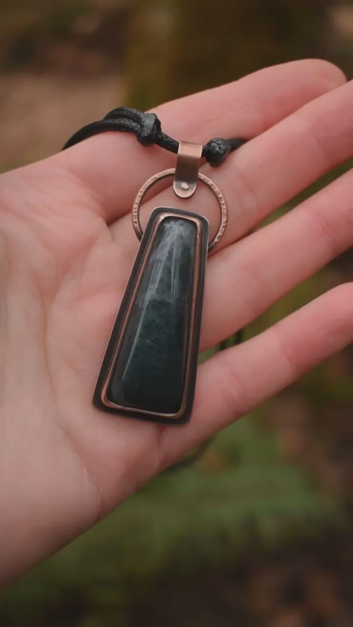 moss agate statement pendant necklace made with pure copper