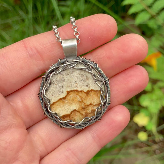 Wire Wrapped Picture Jasper Pendant in Sterling Silver with Custom Chain