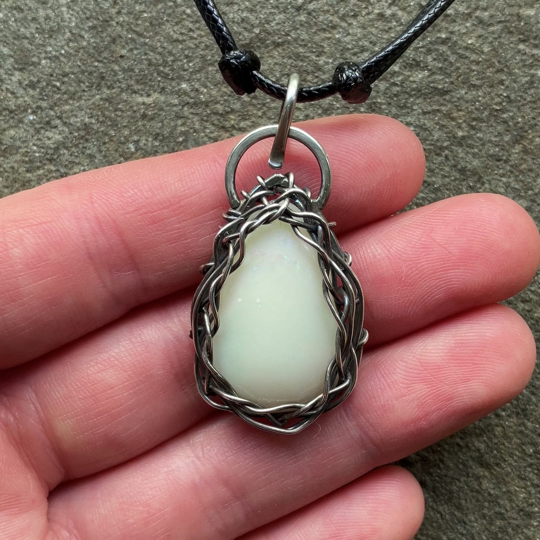 White Opal Sterling Silver Pendant Necklace | Adjustable