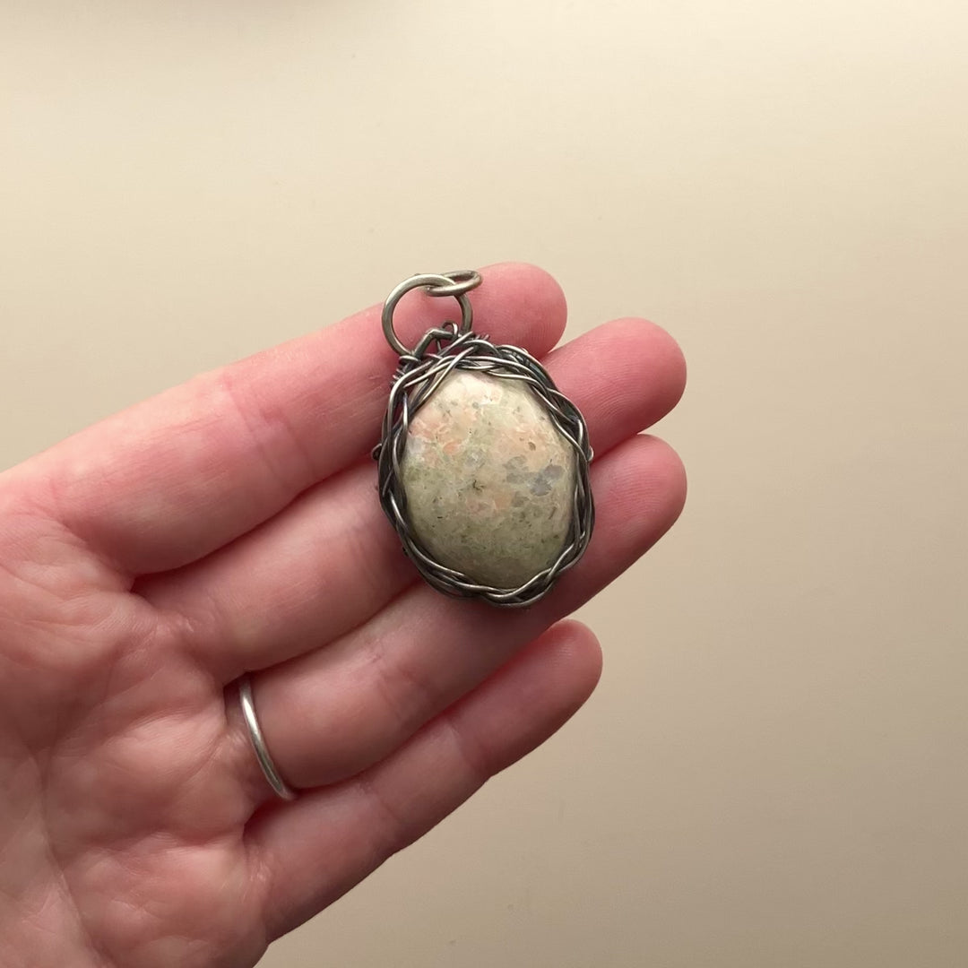 Sterling Silver Calcite Epidote Necklace with Custom Chain