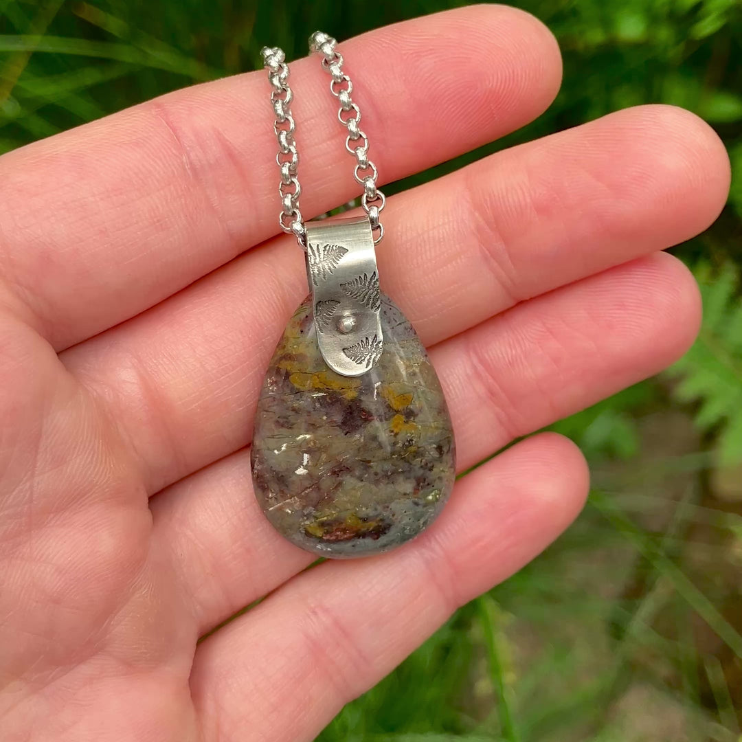 Purple and Yellow Jasper Necklace with Sterling Silver Bail