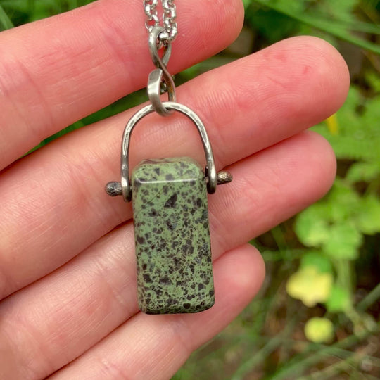 Green and Purple Jasper Pendant in Sterling Silver with Custom Chain