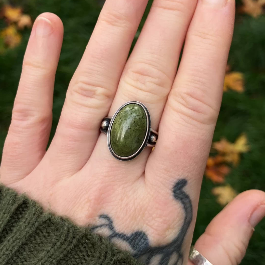 Sterling Silver Epidote Ring - US Size 8