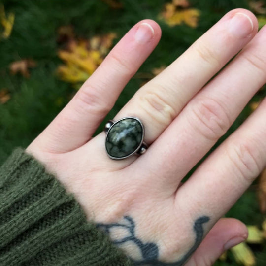 Sterling Silver Quartz Beach Stone Ring, US Size 5