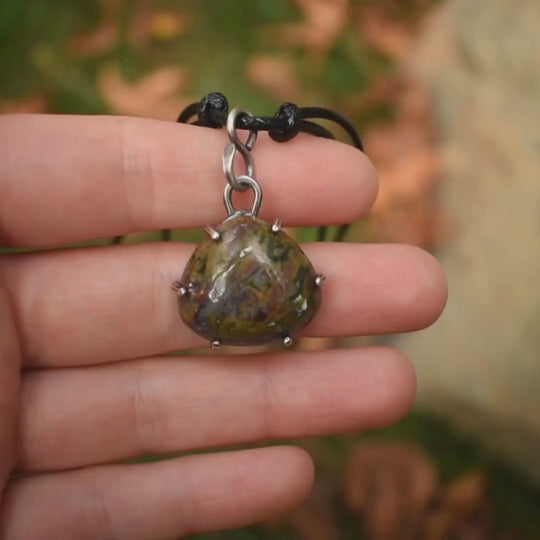 Sterling Silver Jasper Pendant Necklace | Adjustable Cord