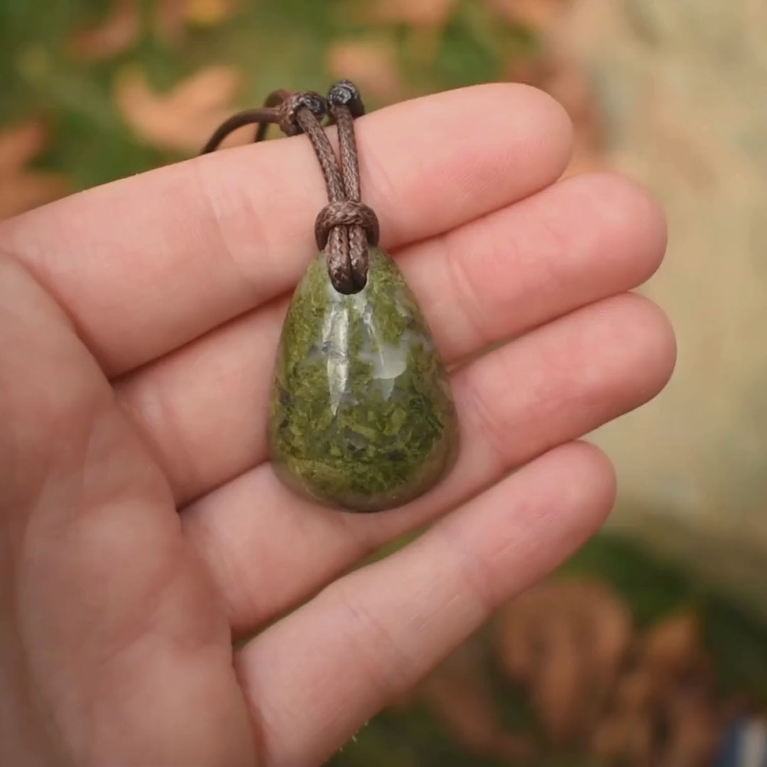 Epidote and Quartz Pendant Necklace | Adjustable Cord