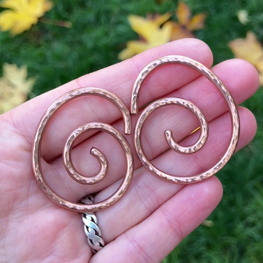 Copper spiral tunnel earrings