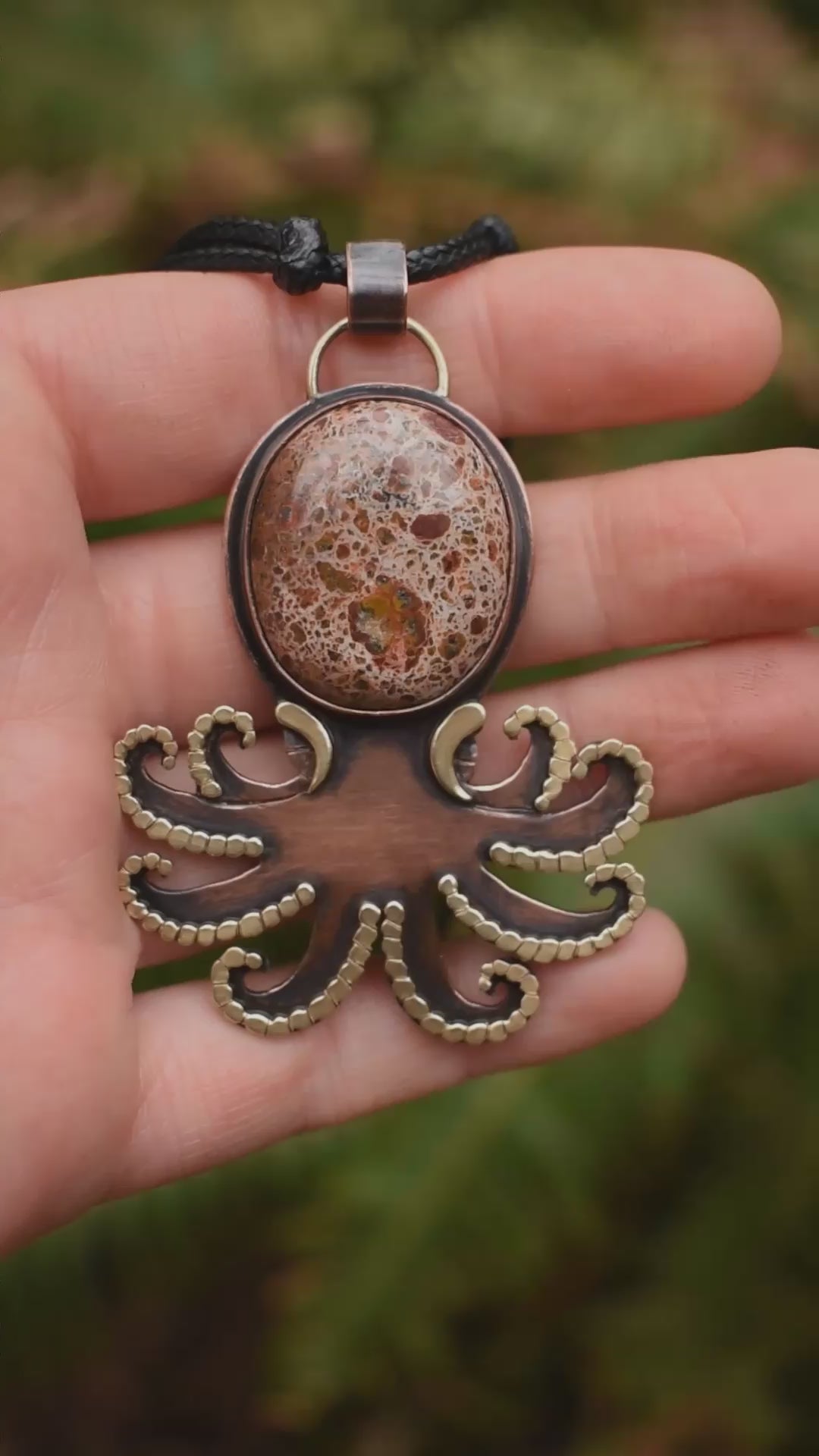 Octopus Metalsmith Pendant Necklace, Copper and Brass, 2.5 Inches