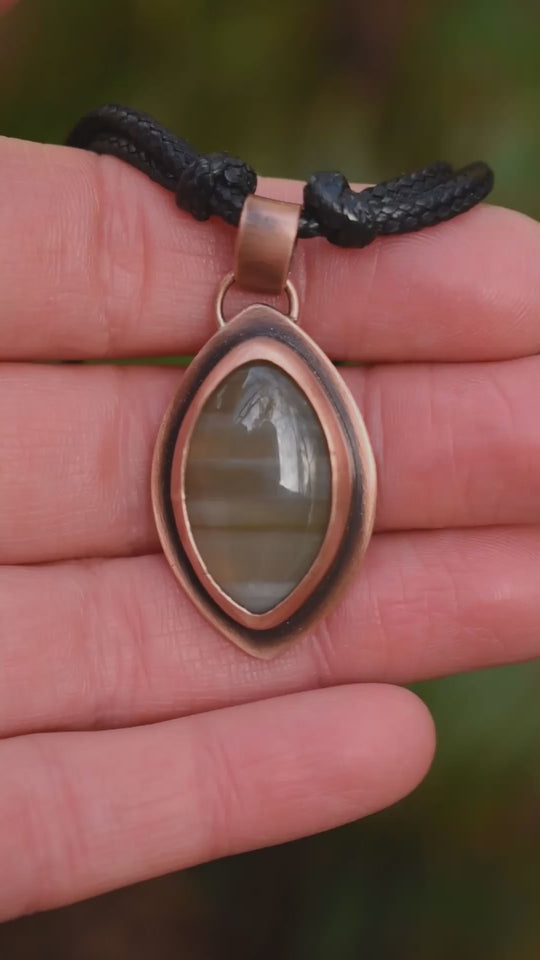 yellow banded agate and copper pendant necklace