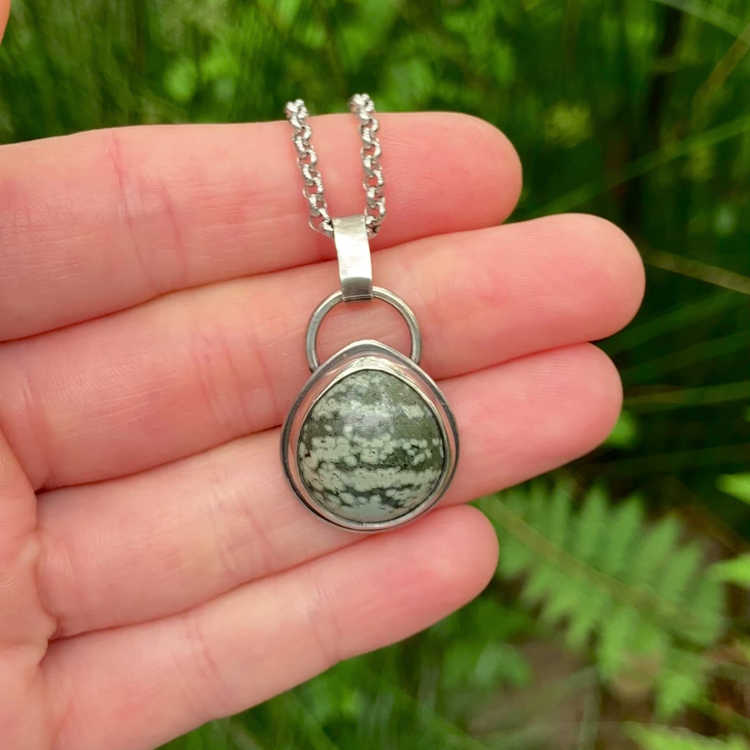 Green Ocean Jasper Necklace in Sterling Silver with Custom Chain