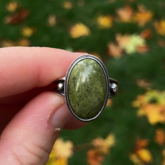 Sterling Silver Epidote Ring - US Size 8