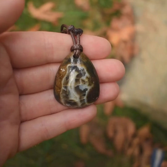 Agate Pyrite Pendant Necklace | Adjustable Cord