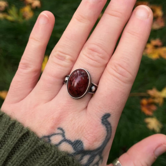 Sterling Silver Red Jasper Ring - US Size 8