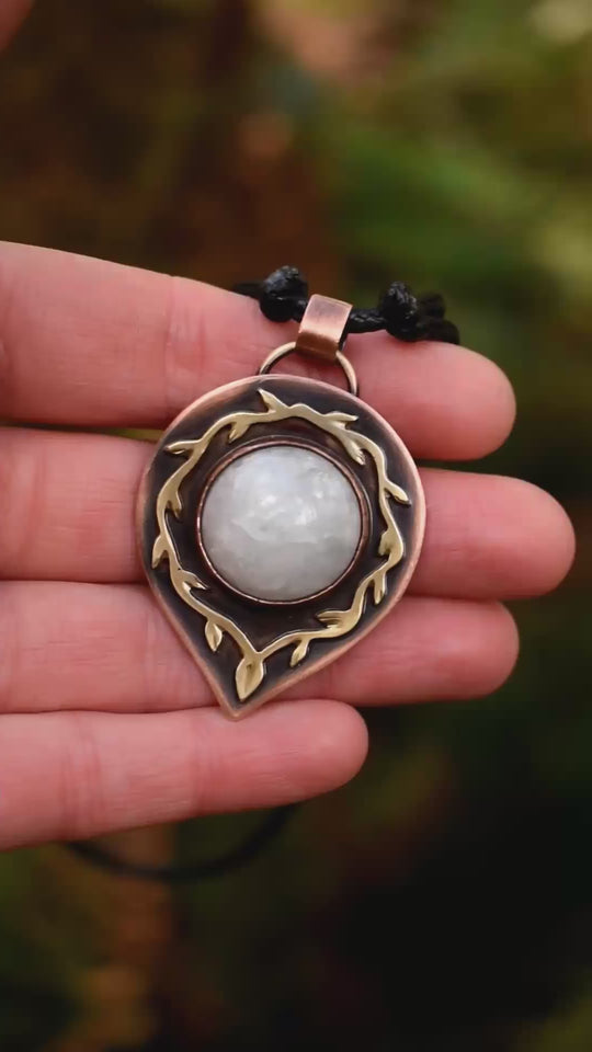 snow quartz pendant necklace in copper and brass