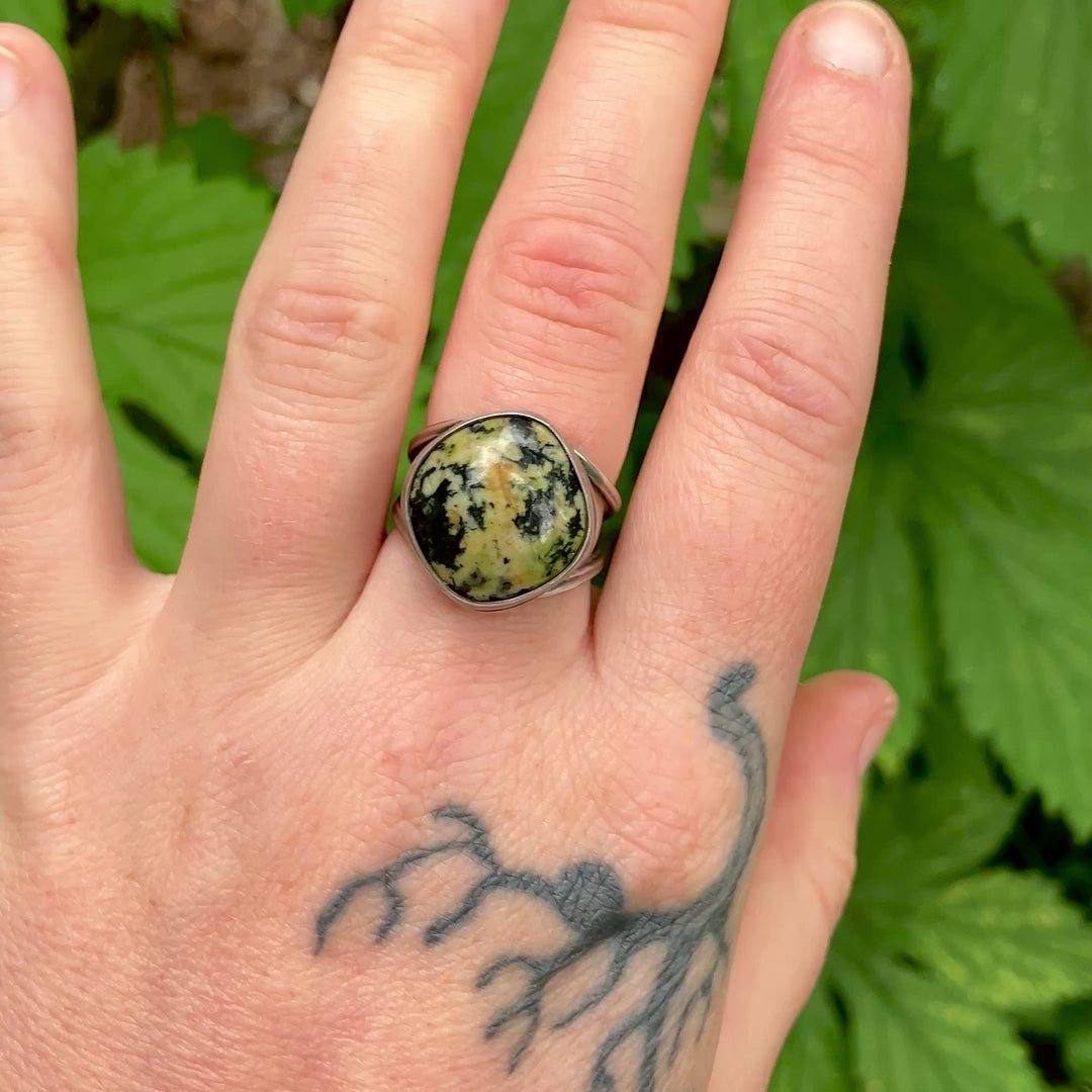 Orthoclase and Black Tourmaline Ring - Adjustable - Small