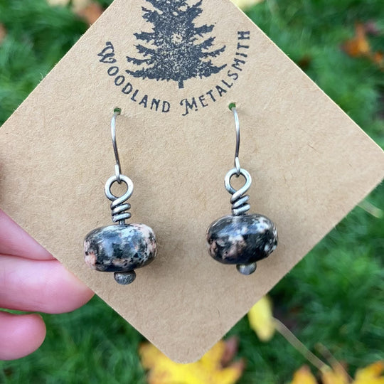 Silver Black Orthoclase earrings