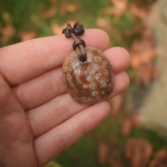 Orange Coral Fossil Pendant Necklace | Adjustable Cord