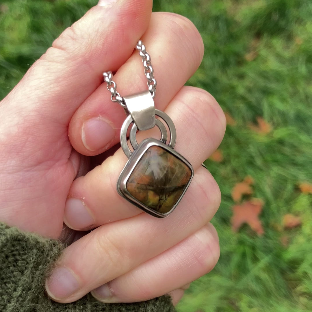 Orange and black Jasper silver necklace
