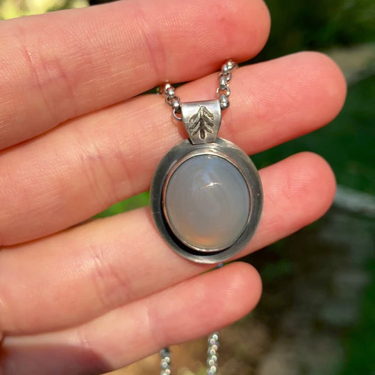 Banded Agate Pendant in Sterling Silver with Custom Chain