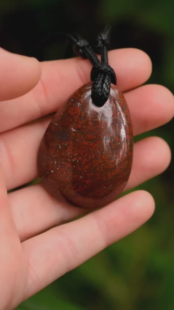 Red Orbicular Jasper Pendant Necklace | Adjustable Cord