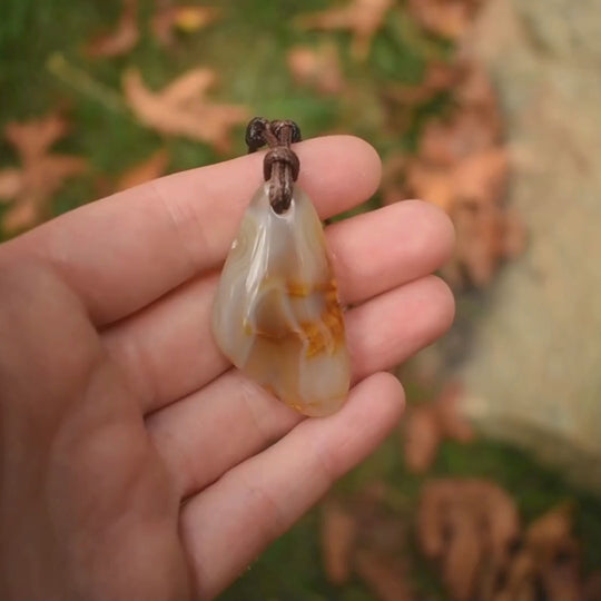 Banded Carnelian Agate Pendant Necklace | Adjustable Cord