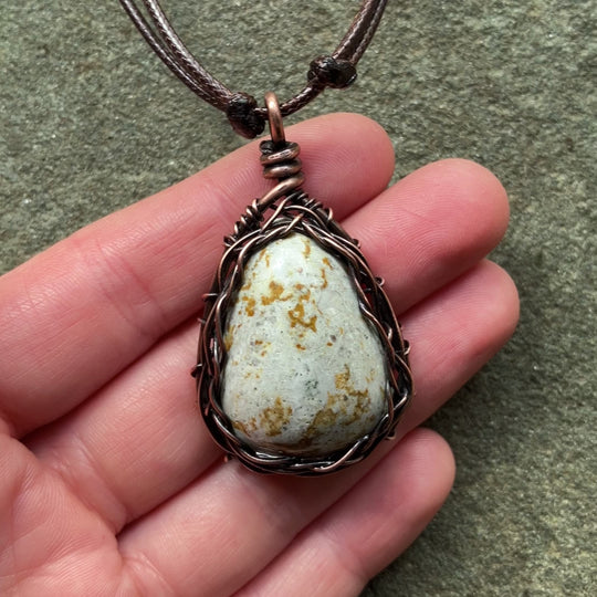 Yellow and White Jasper Pendant Necklace | Adjustable Cord