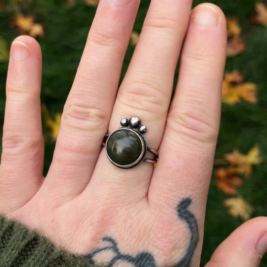 Sterling Silver Moss Agate Ring - US Size 6.25