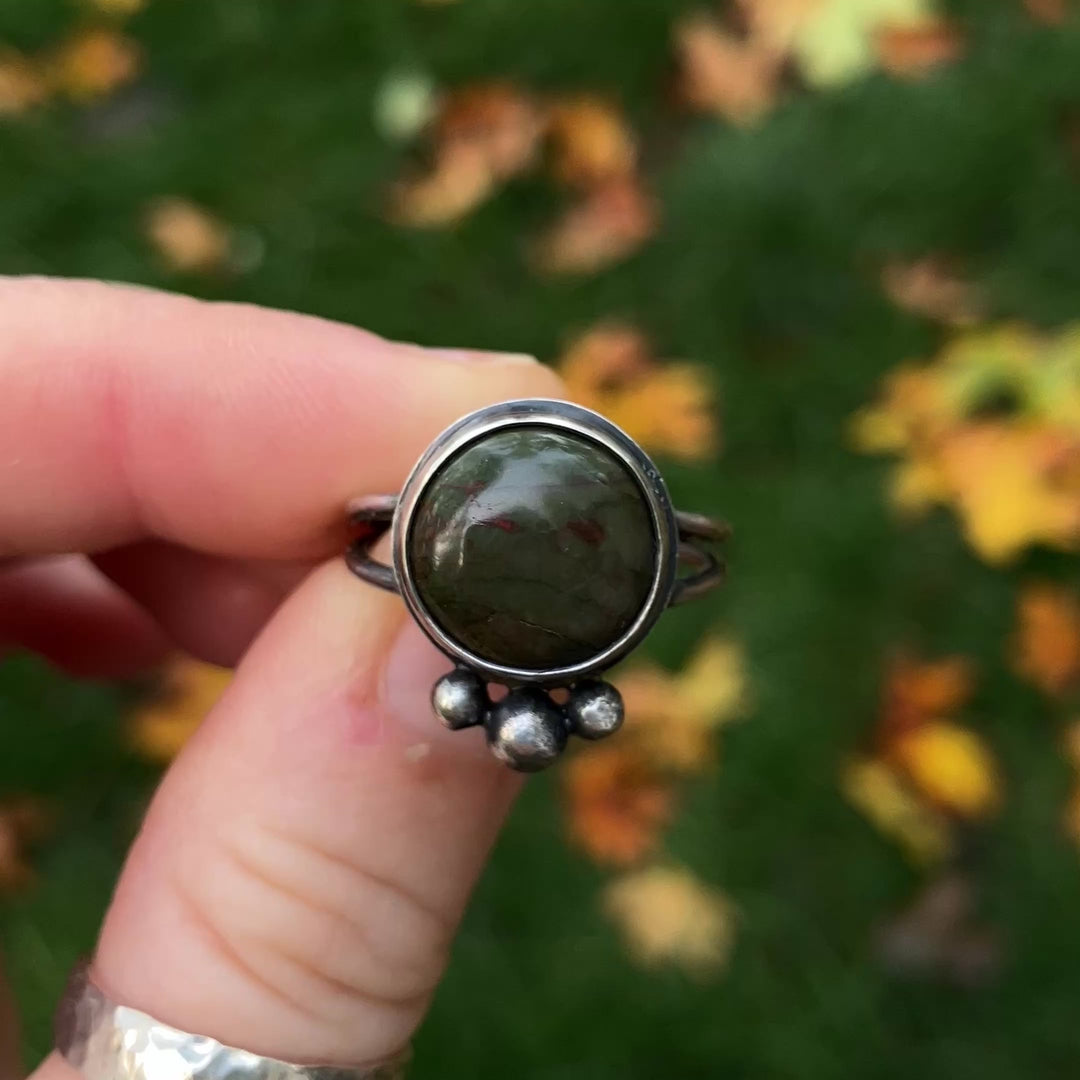 Sterling Silver Moss Agate Ring - US Size 6.25