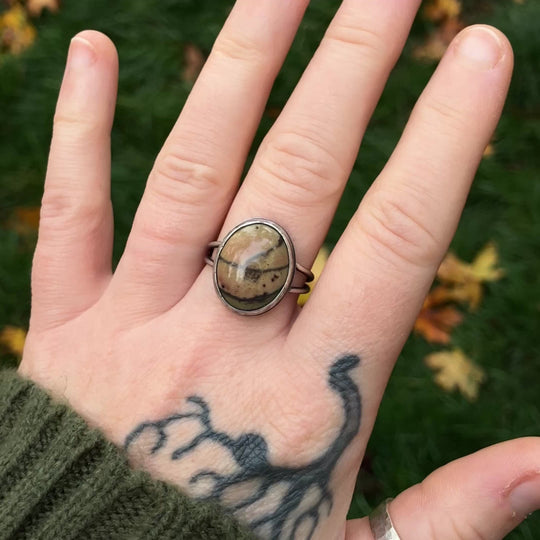 Sterling Silver Banana Jasper Ring - US Size 7.75