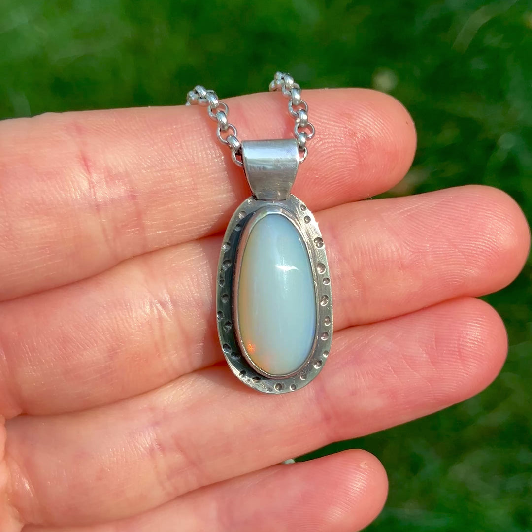 Blue Opal Pendant in Sterling Silver with Custom Chain