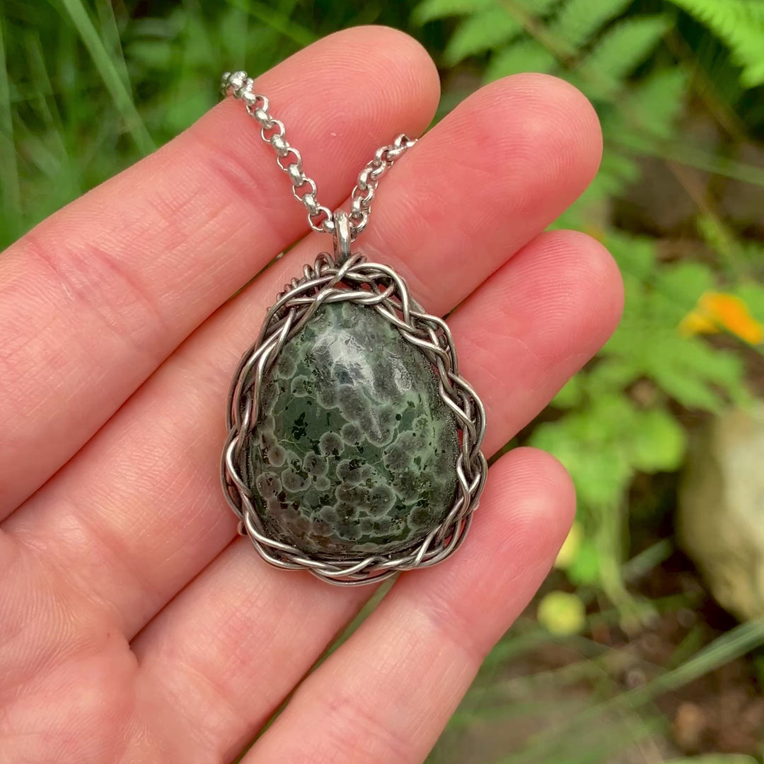 Purple Variolite Necklace - Wire Wrapped in Sterling Silver with Custom Chain