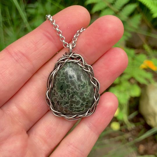 Purple Variolite Necklace - Wire Wrapped in Sterling Silver with Custom Chain