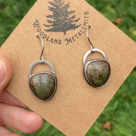 Silver and green Jasper earrings